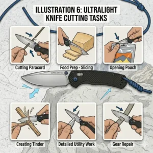 Illustration 6: An infographic demonstrating different carry methods for an ultralight knife including pocket and neck carry.