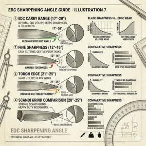 Infographic showing the optimal sharpening angles for maintaining a fixed blade knife edc.