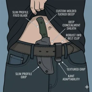 Technical illustration showing the design features of the best iwb knife for daily use.