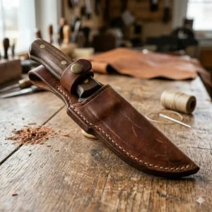 A detailed diagram illustrating the anatomy and key components of a durable leather sheath.