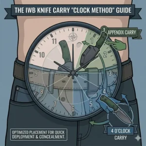 Diagram of the clock method for positioning the best iwb knife on a belt.