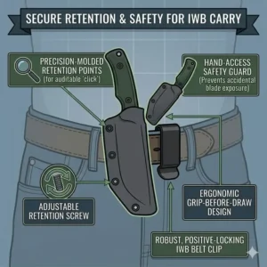 Illustration of secure sheath retention and safety features for the best iwb knife.