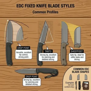 A detailed diagram displaying different blade profiles available for a modern edc fixed knife.