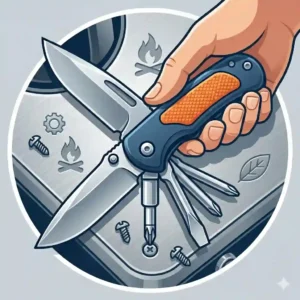 A person using the tool to tighten a screw, demonstrating the utility of a pocket knife with screwdriver.