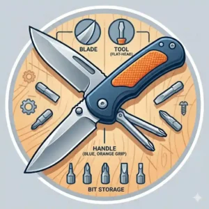 An open pocket knife with screwdriver showing both the sharp primary blade and the secondary flat-head tool.