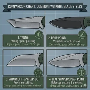 Comparison chart of different blade styles available for the best iwb knife.