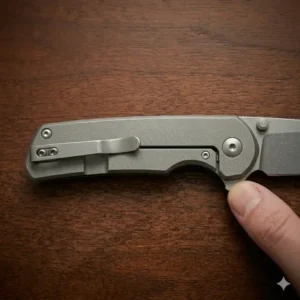 An illustration of an executive pocket knife as part of an everyday carry set with a pen and wallet.