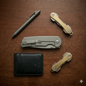A detailed illustration of the secure liner lock mechanism on an open executive pocket knife.