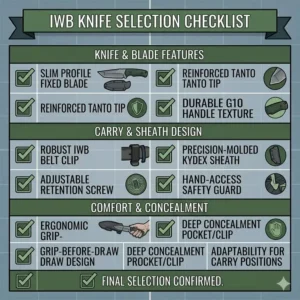 Infographic checklist for buyers to choose the best iwb knife based on their needs.