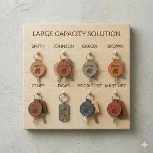 Large-scale key chain holder custom with multiple hooks for high-capacity household key storage.