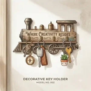 A whimsical and interesting key holder shaped like a vintage cassette tape holding keys on small brass hooks.