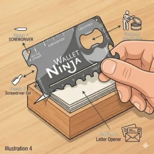 Travel friendly design illustration showing a ninja wallet ninja card with an airplane icon to prove it is tsa approved
