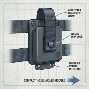 A nylon multitool sheath featuring MOLLE straps on the back for easy attachment to tactical backpacks.