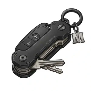Alt Text: A clean illustration of a lightweight and durable titanium best keychain for car keys with a simple loop and attached keys.