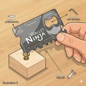 Graphic emphasizing the incredible material strength of the four times heat treated steel ninja wallet ninja pocket tool