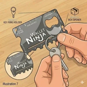 Side profile size comparison drawing showing the ultra thin design of a ninja wallet ninja card compared to plastic credit cards