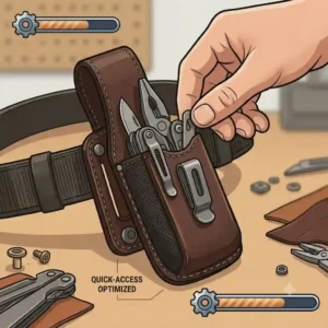 Infographic illustrating the difference between vertical carry and horizontal scout carry belt sheath positions.