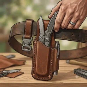 Heavy duty nylon belt sheath featuring a quick-release utility clip for fast attachment to a duty belt.